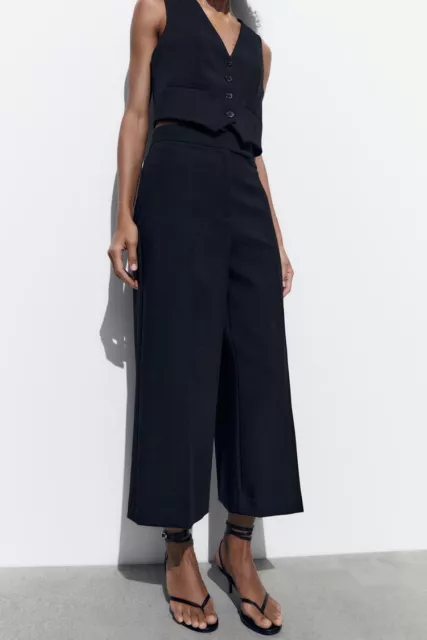 Bnwt Ladies Black Zara Culotte Trousers. High Waist. Size Xs (8).Rrp £35.99