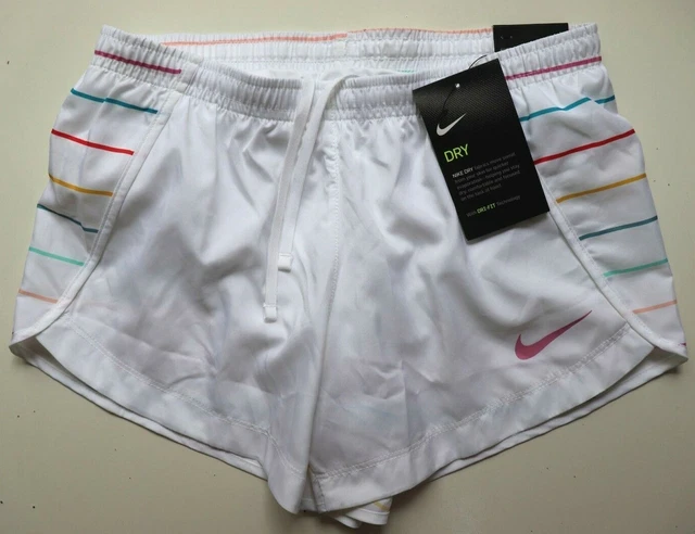 Nike Dri Fit Running Pantaloncini A Righe Foderati Bianchi Cj7559-100 Ragazze M 10-12Y