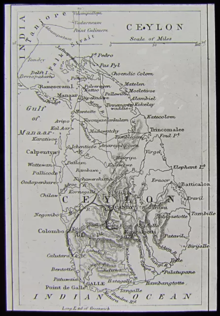 Glass Magic Lantern Slide MAP OF CEYLON C1900 DRAWING