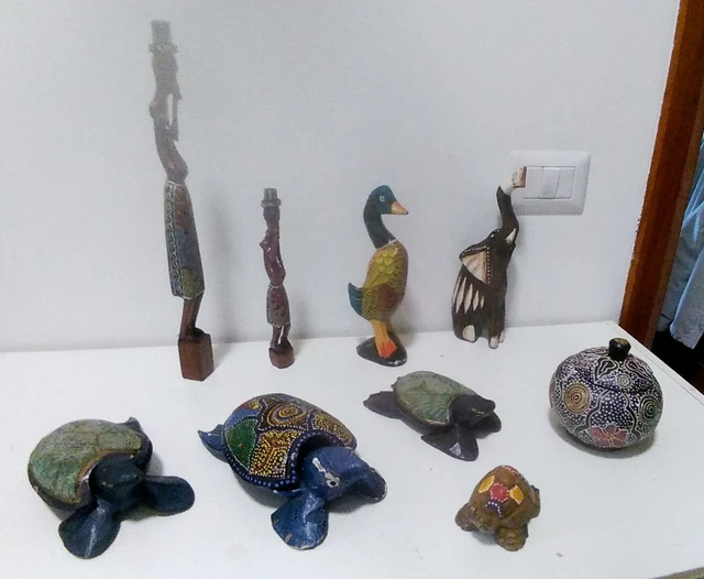 lotto 9 STATUINE in legno arte etnica orientale  - soprammobile arredo scultura