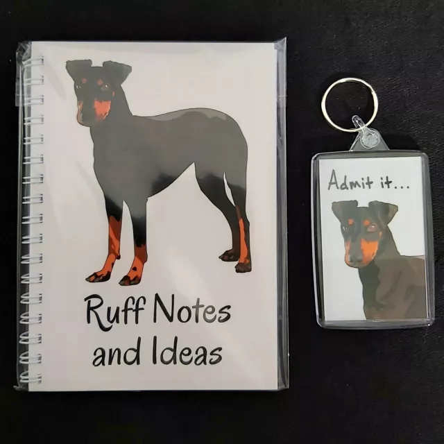 Manchester Terrier Novelty Notebook (A6) & Key Ring Dog Set, NEW