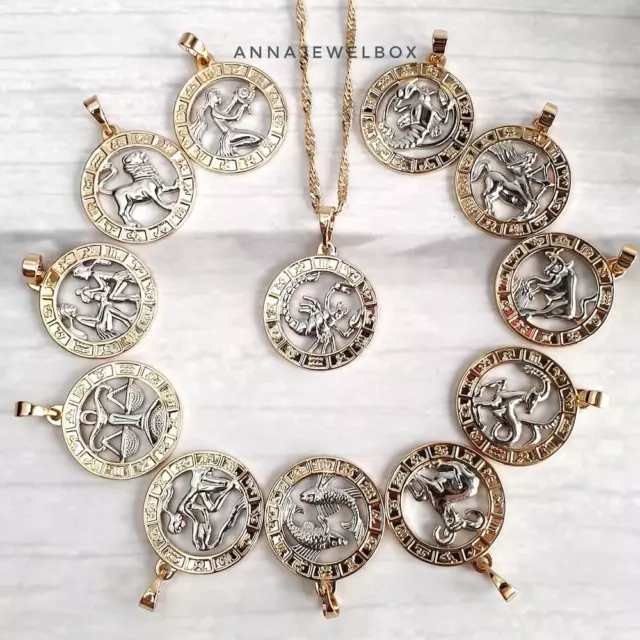 12 Star Horoscope Astrology Zodiac Birth Sign Chain Necklace Gold Coin Gift UK
