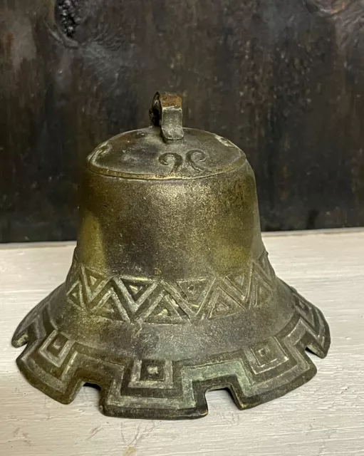 Buddhistische  Tempelglocke Bronze schöner Klang aufwendig verziert aus Tibet