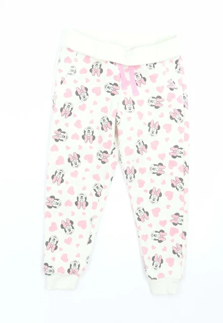 Primark Girls White Geometric Cotton Jogger Trousers Size 2 Years  Regular Tie -