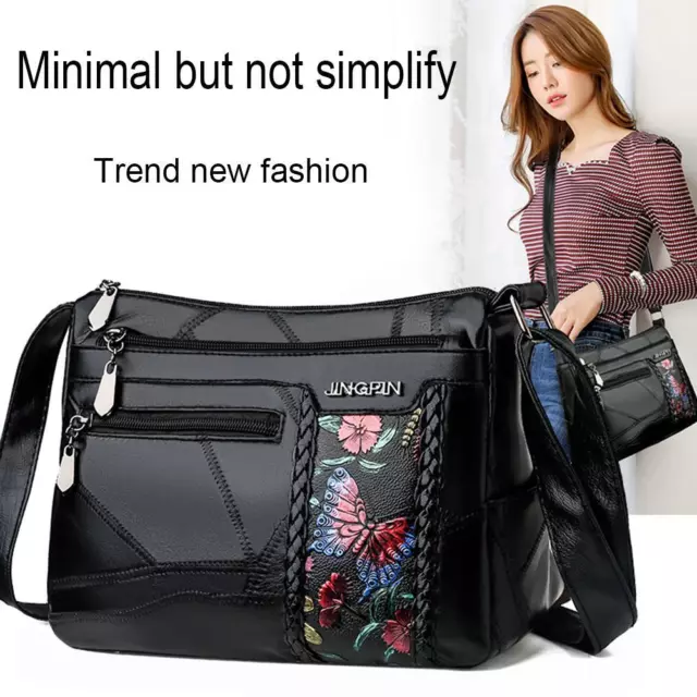 Fashion PU Leather Messenger Bags Women Flower Printed Elegant Shoulder Handbag 3