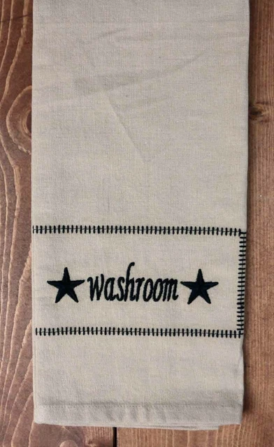 Primitive Towel Washroom Embroidered Black Stars Dishtowel Farmhouse Decor
