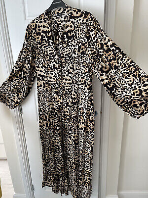 River Island Long Dress leopard Size 14 long sleeve