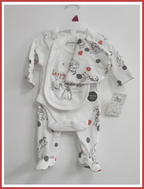 Disney Baby Boys Girls 4 Piece Starter Set 101 Dalmatians Sleepsuit Newborn NEW