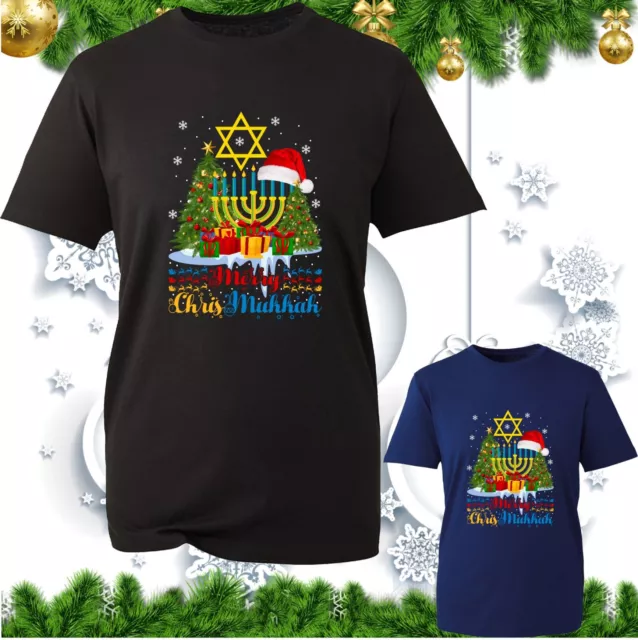Merry Chrismukkah T-Shirt Christmas Santa Hat Xmas Tree Gift Hanukkah Jewish Top