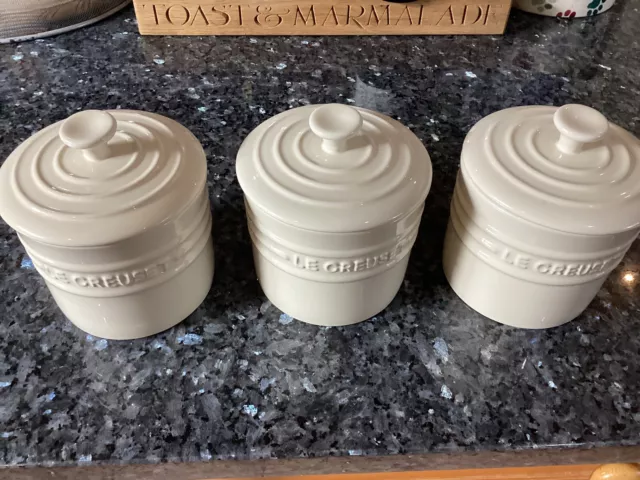 LE CREUSET Set Of Three Storage Jar Containers Pearl Cream