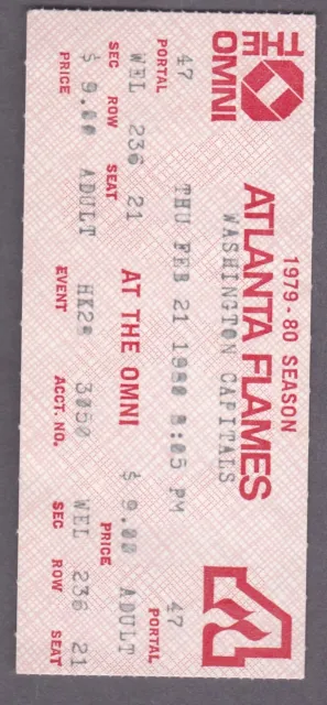 Feb. 21, 1980  Atlanta Flames vs. Washington Capitals Hockey Ticket Stub
