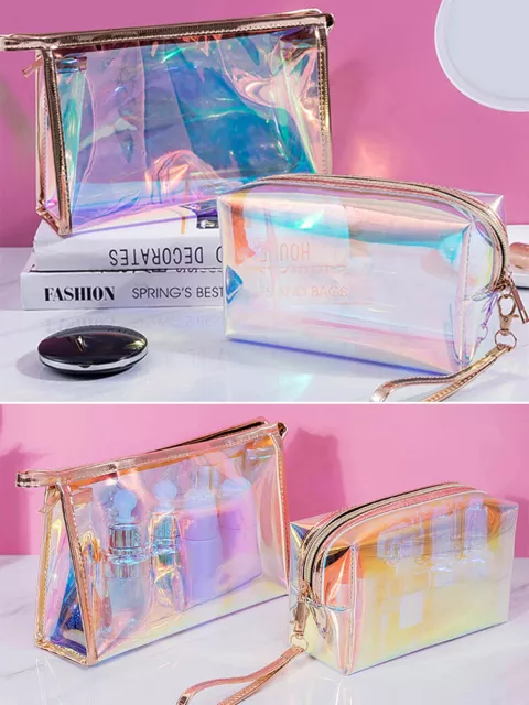 Travel Storage Makeup Bag PVC Laser Bath Toiletry Bag Cosmetic Pouch Zipper Case