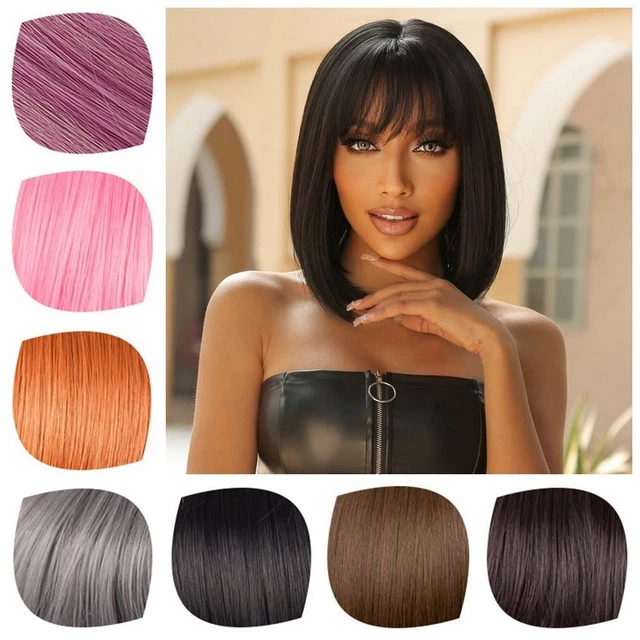 Synthetic Wig with Bangs Short Straight Bob Hair Wig Cosplay Daily Natural Hair
