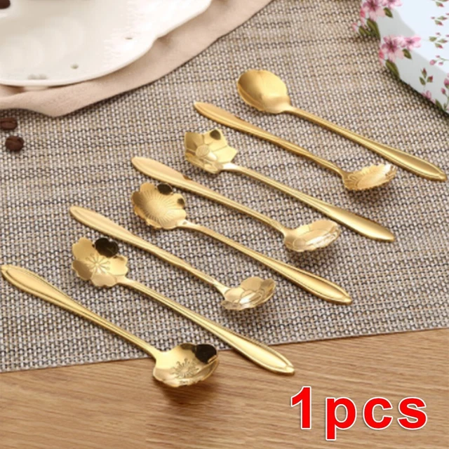 Cuchara cuchara de café agitar té azúcar postre acero inoxidable oro cucharadita