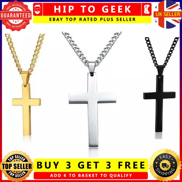 Mens Women Chain Necklace Black Cross Stainless Steel Pendant Crucifix Jesus UK