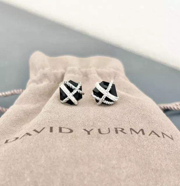 David Yurman Cable Wrap Black Onyx & Diamonds Sterling Silver Stud Earrings