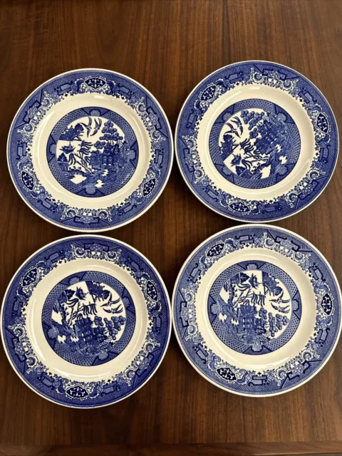 Vintage Willow Ware Royal Ironstone Blue Willow Dinner Plate Set of (4) 10 Inch