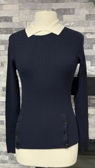 Autumn Cashmere Dark Blue Long Sleeves Knit Blouse Size S