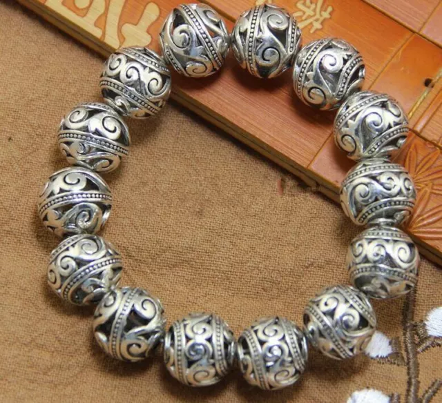 Old China tibet Silver Bracelet Collection Hollow beads Amulet Fengshui