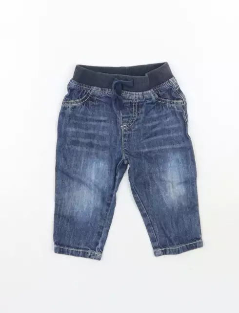 F&F Boys Blue Cotton Cargo Jeans Size 6-9 Months