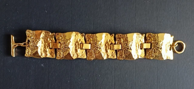 Bracelet Manchette Vintage Henry Perichon – Années 60, Métal Doré Moderniste – Occasion