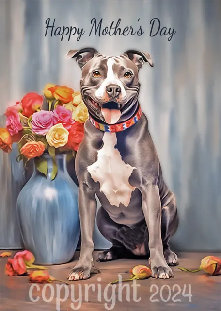 Pit Bull Dog Mother's Day Card hand-crafted