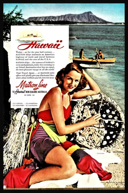 1941 MATSON LINE Cruise Ship Ocena Liner AD Hawaii to New Zealand Australia