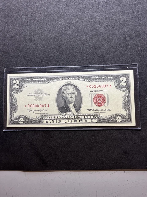 1963 $2 Two Dollar Bill Red Seal Circulated Star Note *00204987A