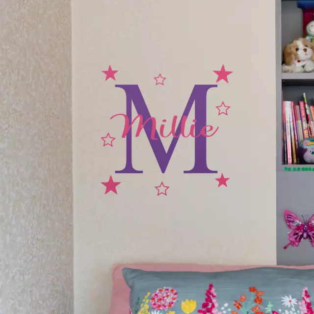 Personalised Name Wall Sticker Girl Kids Nursery Vinyl Decal Crown Stars Unicorn