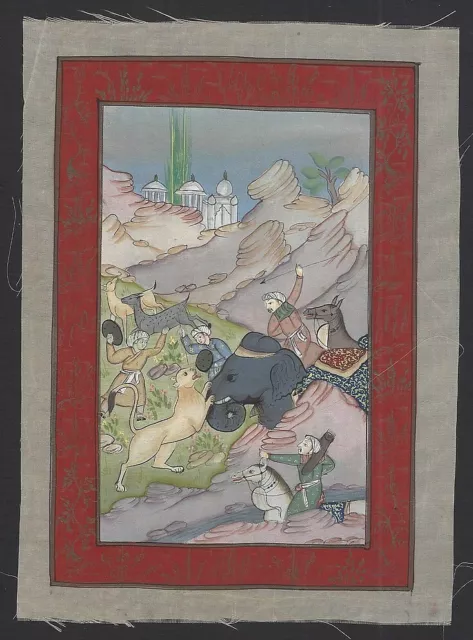 India vintage 20th century Mughal Painting on silk 13cm x 18cm