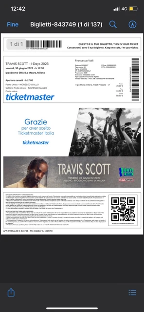 biglietto travis scott concerto 30/06 ippodromo snai ingresso giallo