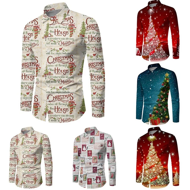 Camicia da uomo abbottonata festa di Natale casual manica lunga abito a T top