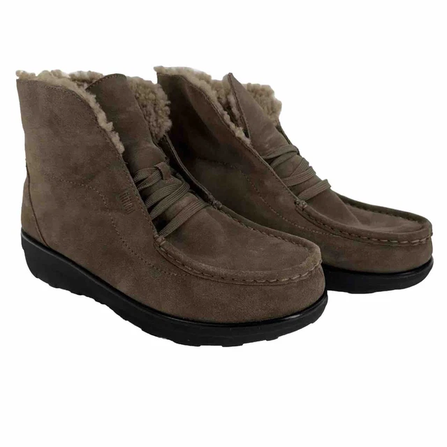 FITFLOP LOAFF LACE UP Ankle Boot Shearling Chocolate Sz UK 7 EU 41 RRP 110.00 49.99 PicClick UK