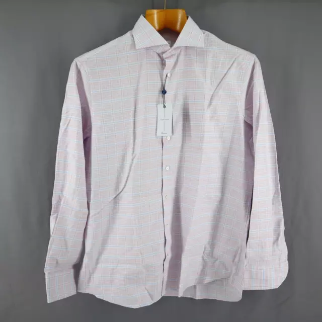 Stenstroms Shirt Mens 17-1/2 XL White Pink Checked Fitted Body Stretch Two Fold