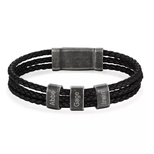 Vintage Leather Rope Bracelet for Men Personalized 2-5 Name Beads Classic Design