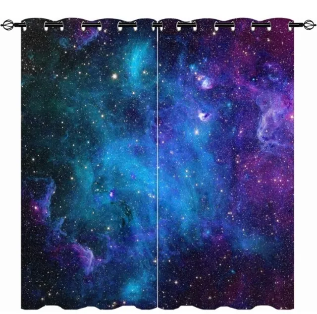 Bedroom Curtains Ring Top Eyelet Galaxy Universe Blackout Door Decor UV Protect