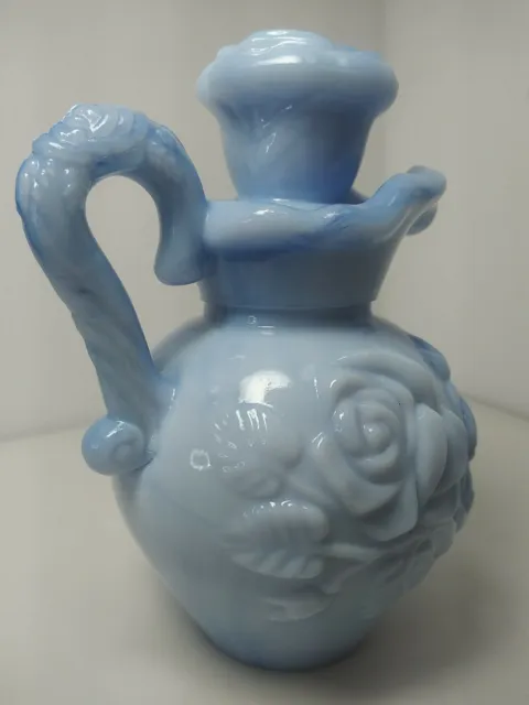 Vintage 1978 Avon Blue Milk Glass Victorian Style Pitcher Perfume Bottle EUC 3