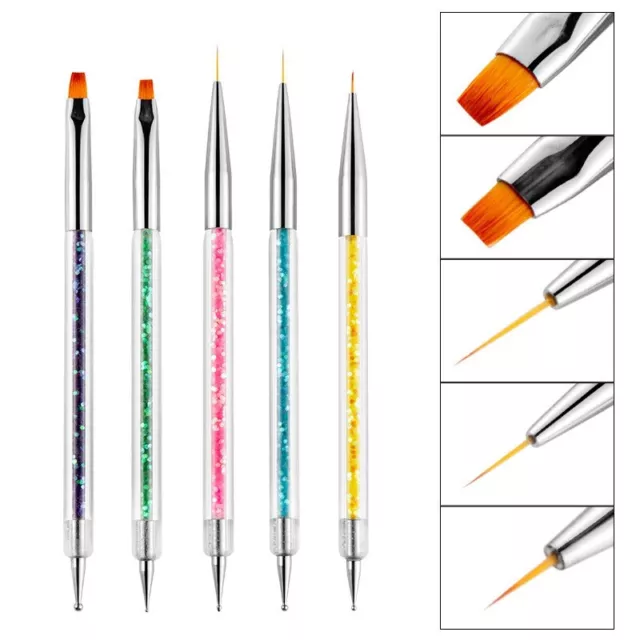 5Pcs 2 Way Nail Art Silicone Tip Pen Brushes Dotting Tools