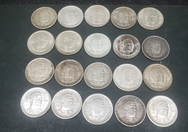 Lot Of 20 Booker T Washington Silver Half Dollars 1946-1951