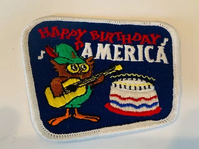 Advertising Patch Logo Emblem Sew vtg patches Owl Happy Birthday America cake