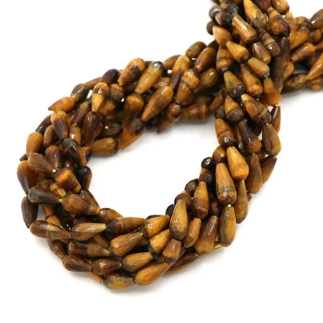 Natural Tiger's Eye Drops Faceted Loose Gemstone 12.5" Strand Briolette Beads