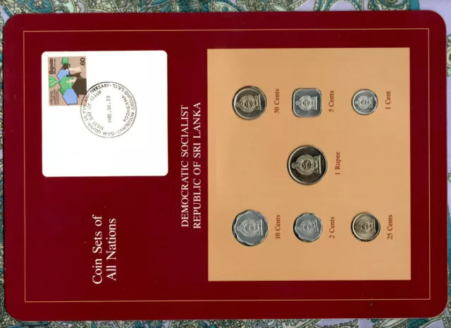Coin Sets of All Nations Sri Lanka w/card UNC 1978 but Rupee, 25 & 50 Cents 1982