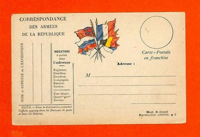 Militaria / Guerre 14/18 / Carte Correspondance Vierge / Franchise Militaire
