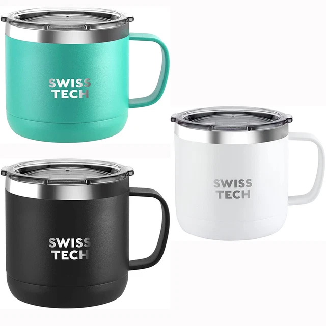 Swiss+Tech 14 oz Coffee Mug Geen/Black/White with Lid Stainless Steel BPA Free