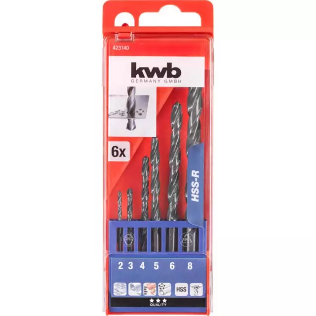 kwb 423140 HSS Jeu de forets pour le métal 6 pièces 2 mm, 3 mm, 4 mm, 5 mm, 6