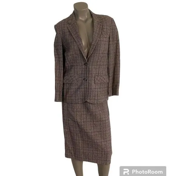 Vintage 50’s Pendleton Wool Houndstooth Blazer Skirt Set Size 10