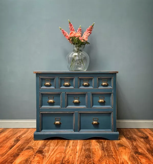Beautiful Blue Pine Apothecary Merchant Bank Of Drawers Chest Sideboard