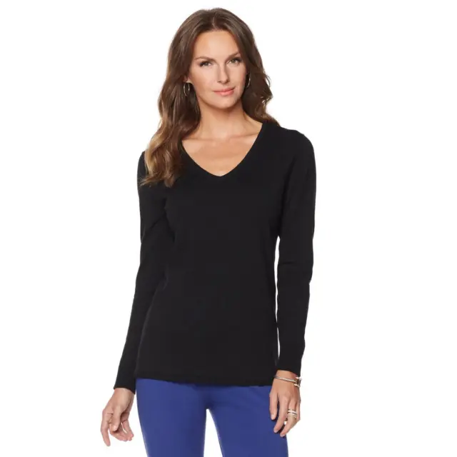 Samantha Brown Women's Reversible V-Neck Long Sleeve Sweater Black Small Sz HSN