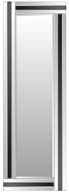 Mirror Eva Full Length Black Glass Framed Bevelled Wall 16x48 Inches Silver