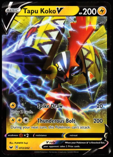 Tapu Koko V 072/202 Sword & Shield Base Set ULTRA RARE Pokemon Card NEAR  MINT